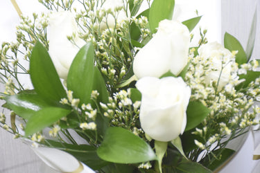 White Rose Bouquet with Limonium & Ruscus